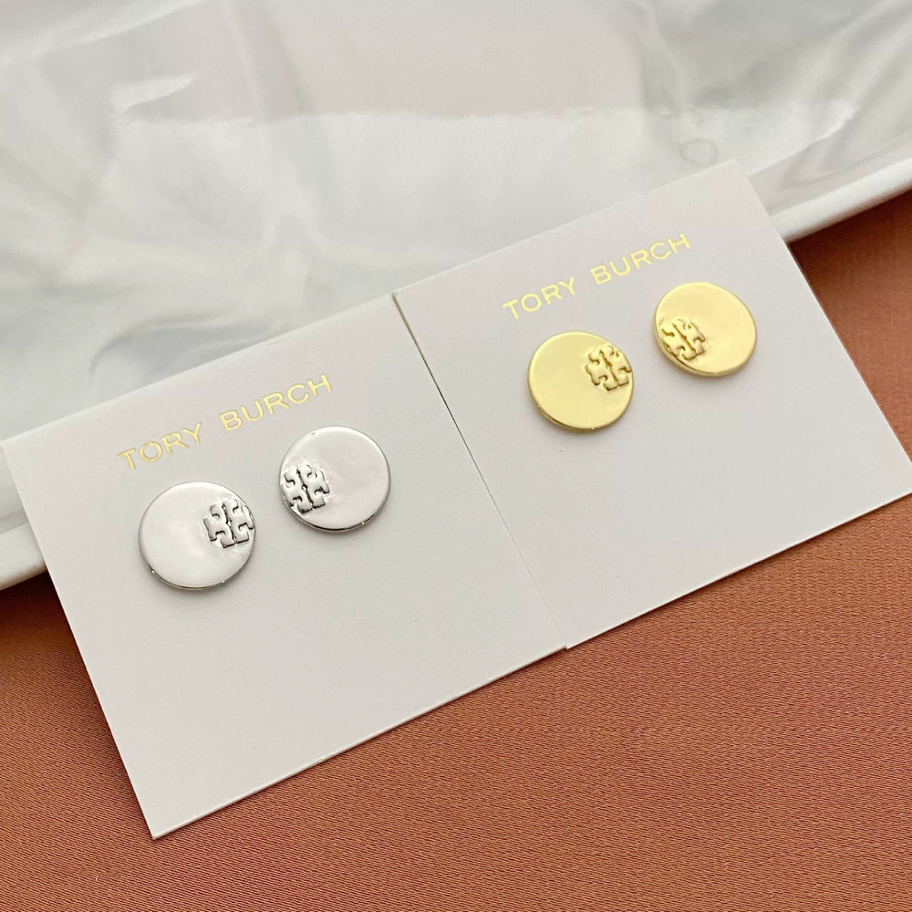 Tory Burch Tiny Inlaid Geometric Round Letter Stud Earrings Metal